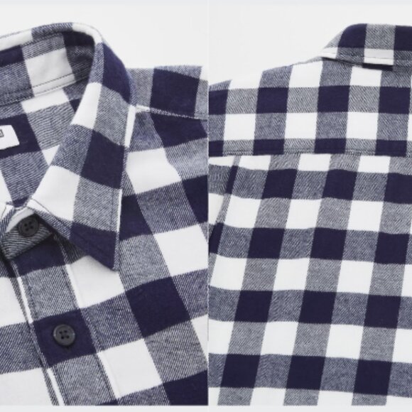 Uniqlo Flannel Plaid Long-Sleeve 100% cotton Shirt blue and white XS - Picture 3 of 4